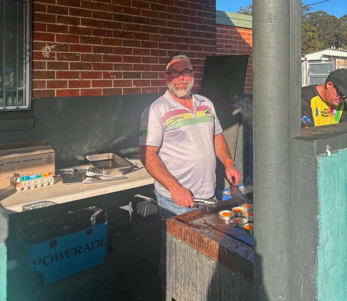Brad Pesavento volunteering on the BBQ at Berkeley Vale Panthers game day